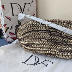 Gold Stephanie clutch by Diane von Furstenberg